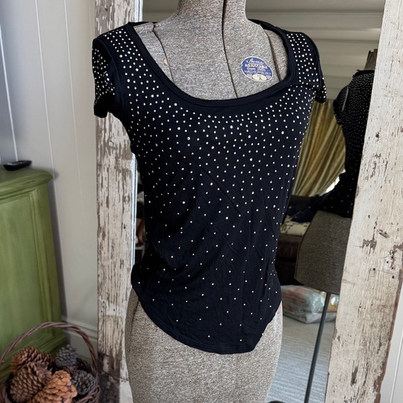 Guess Black Studded Scoop Neck Blouse - Picture 1 of 4